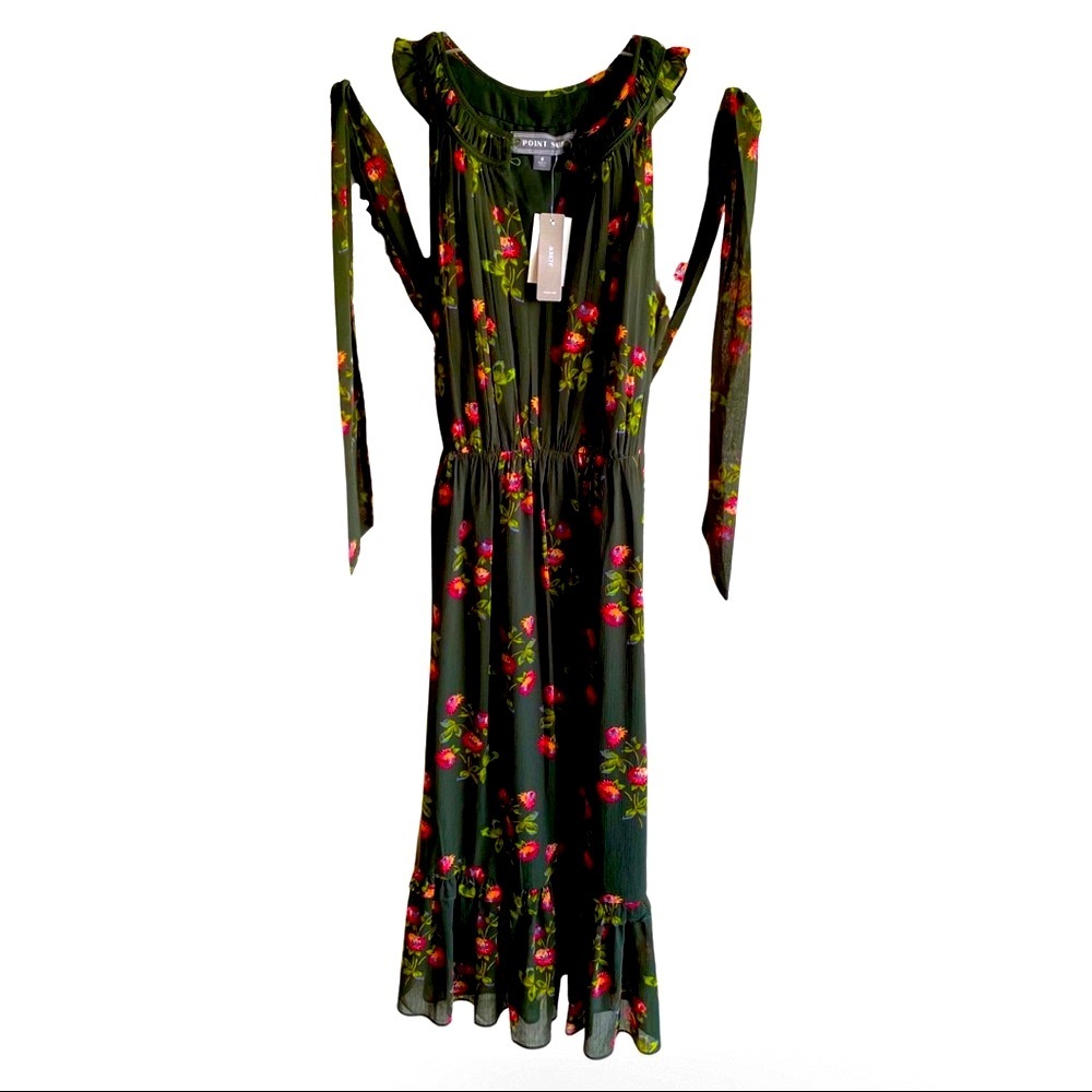 🦋HP!🦋J. Crew | Point Sur | High-Neck | Green Floral w/ Ruffle Dress | 4 | NWT - Picture 6 of 16